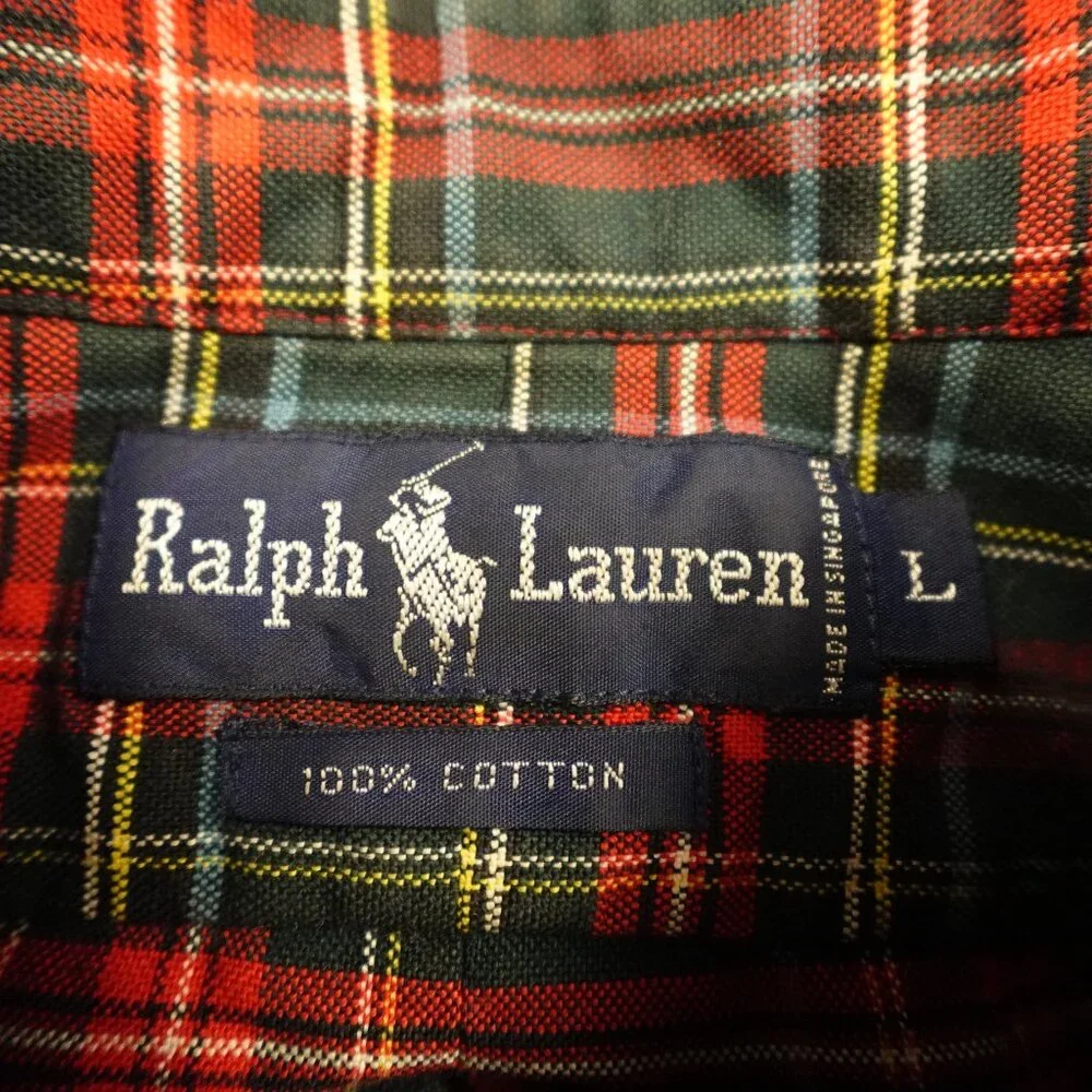 Ralph Lauren Holiday Plaid Button-Down Shirt Men’s Large Small Pony‎